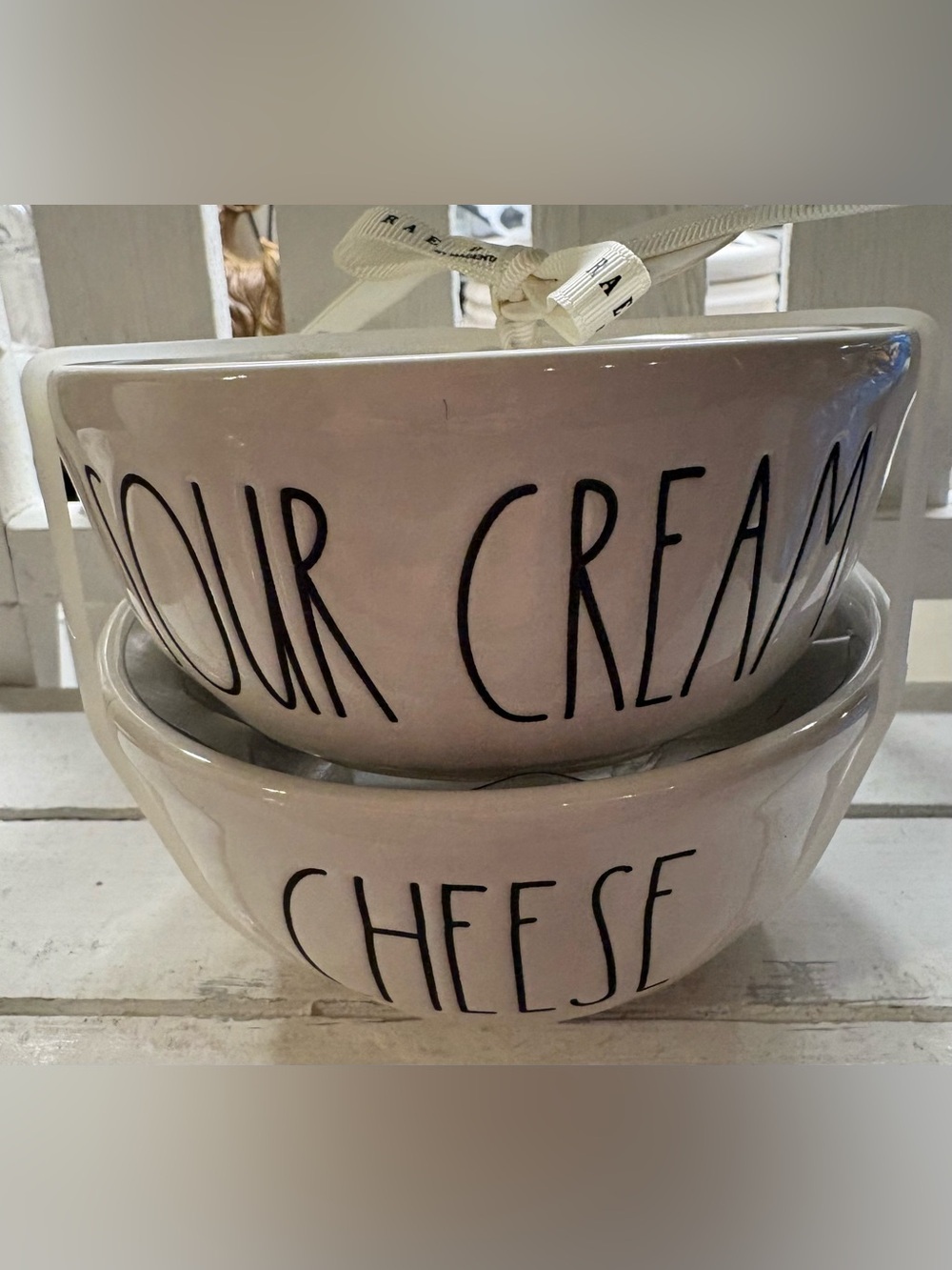 Rae Dunn White Ceramic 'Cream' & 'Cheese' Stacking Bowls